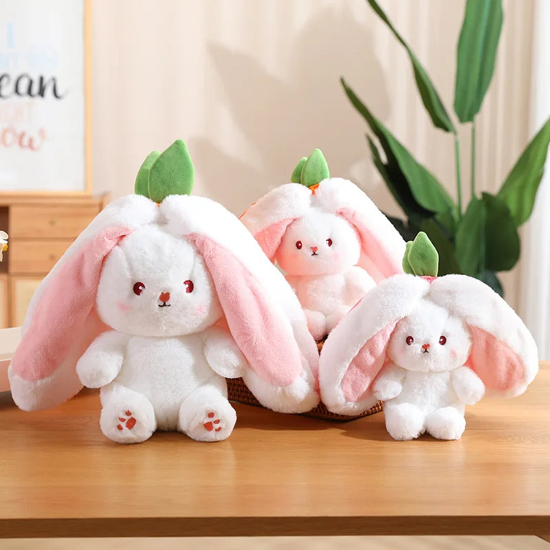 Kawaii Fruit Transfigured Bunny Plush Toy Cute Carrot Strawberry Turn Into Rabbit Plush Toy Kids Birthday Christmas Gift