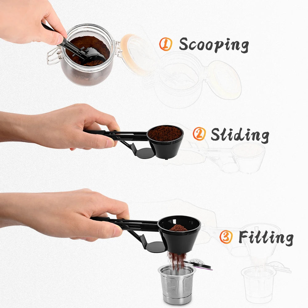 Coffee Scoop Funnel for flling Reusable K-cup Coffee Pot Coffee Spoon Sliding Design Measuring Spoon Kitchen Accessories