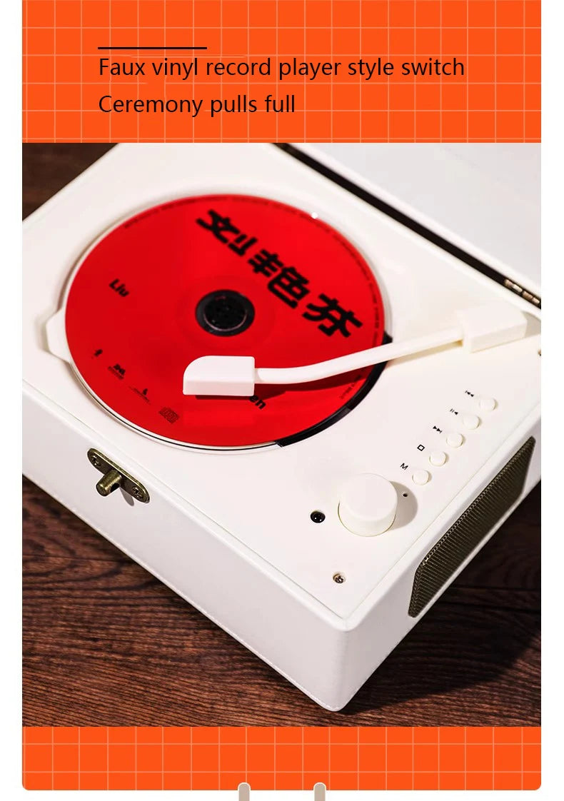 Vintage Leather CD Player Two-way Bluetooth 5.0 Built-in Speaker Portable Rechargeable CD Music Player USB Lossless Player