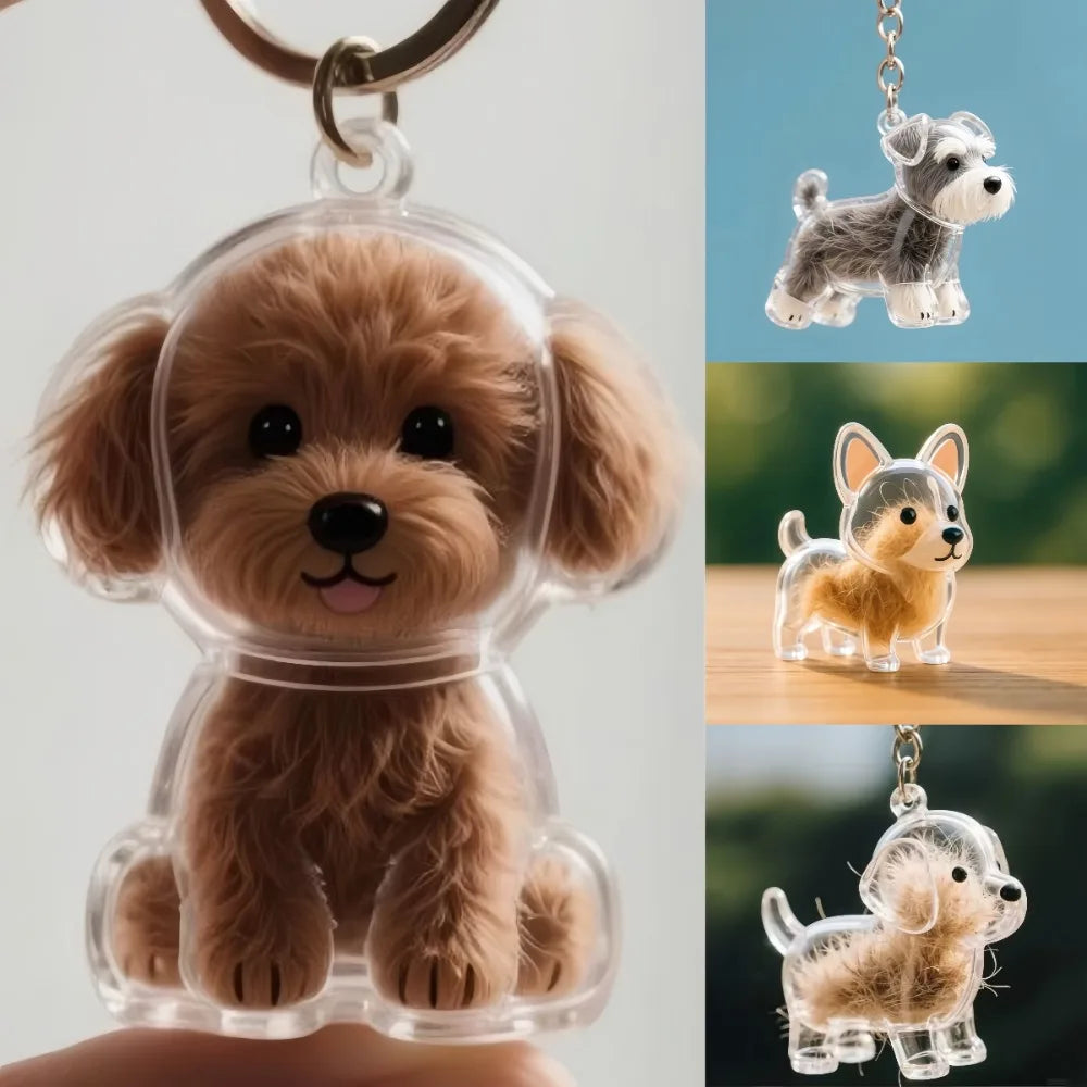 Dog Hair Storage Pendant Cute Keychain Car Key Chains Bag Pendant Couple Jewelry Souvenir Collection Gift Decoration Accessories