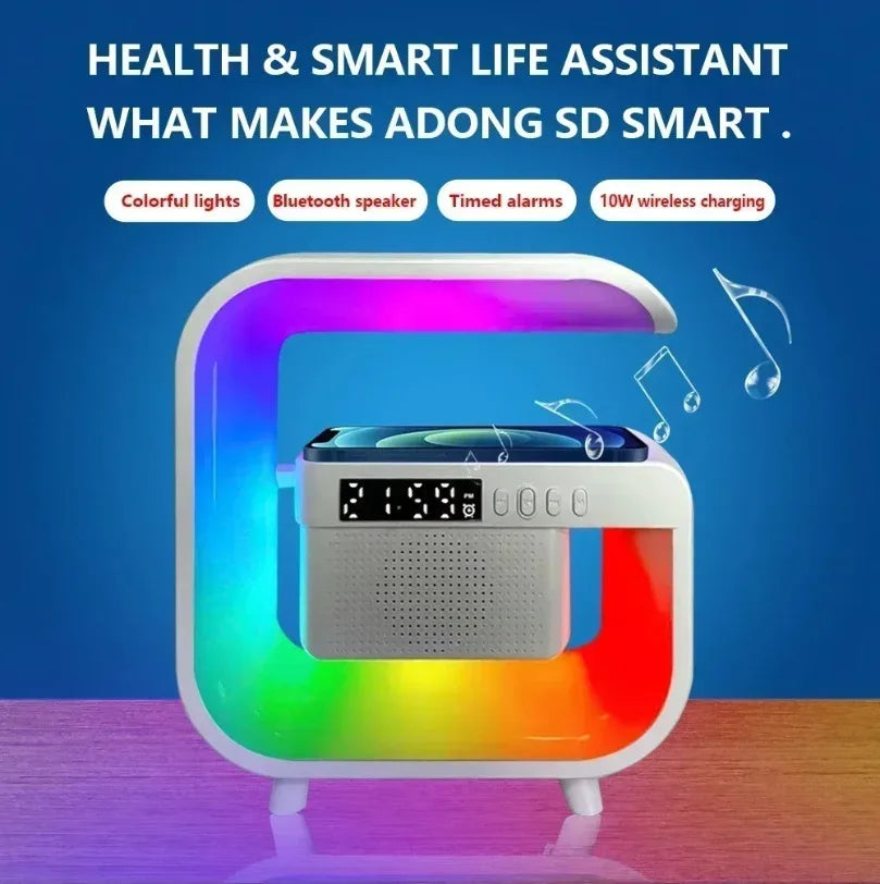 Multifunction Wireless Charger Pad Stand Speaker TF RGB Night Light Fast Charging Station for iPhone 16 15 Samsung Xiaomi Huawei