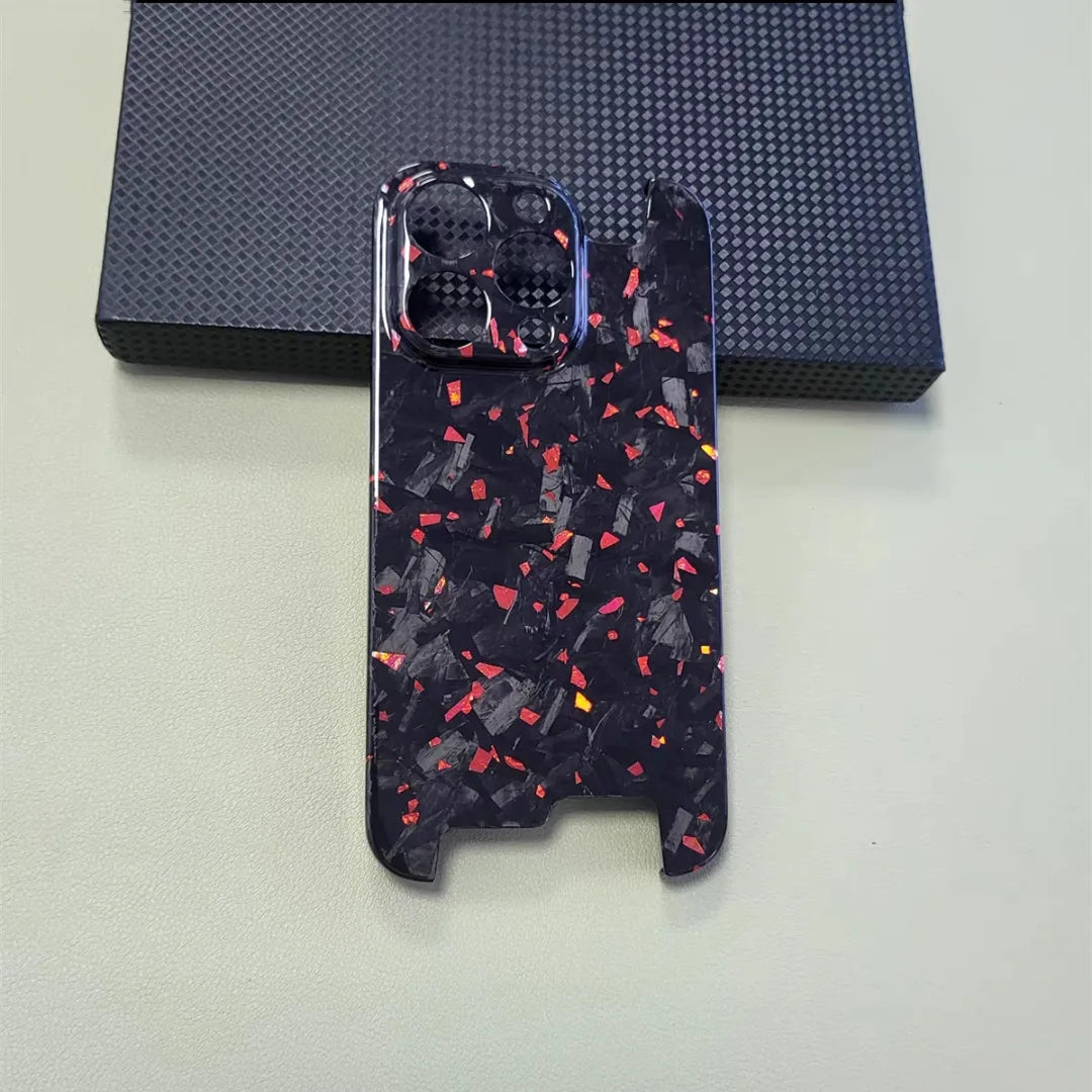 Glossy Forged Ultra Thin Genuine Pure Carbon Fiber Cover For iPhone 15 14 16 Pro Max Glitter Bling Irregular Shockproof Case