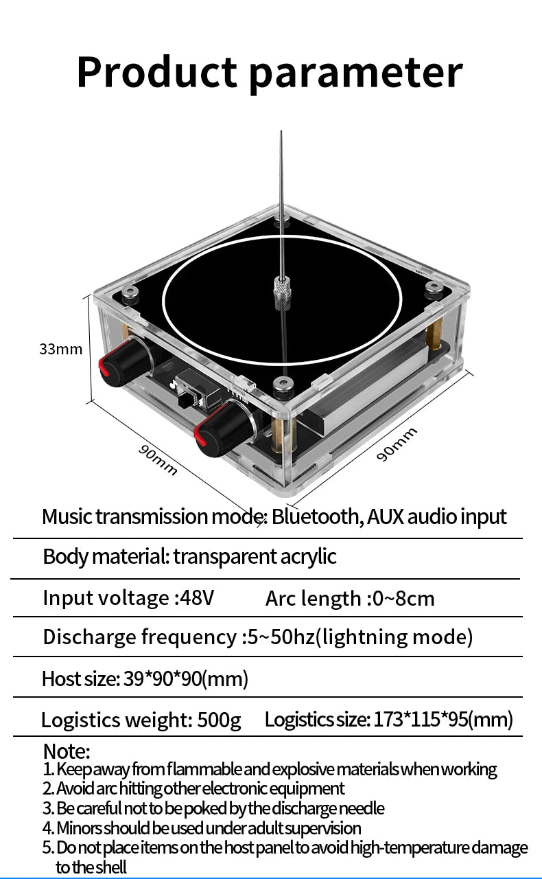 Music Tesla Coil Bluetooth/AUX Dual Mode Music Box Artificial Lightning Touchable Audio Input Bluetooth Science Experiments ﻿