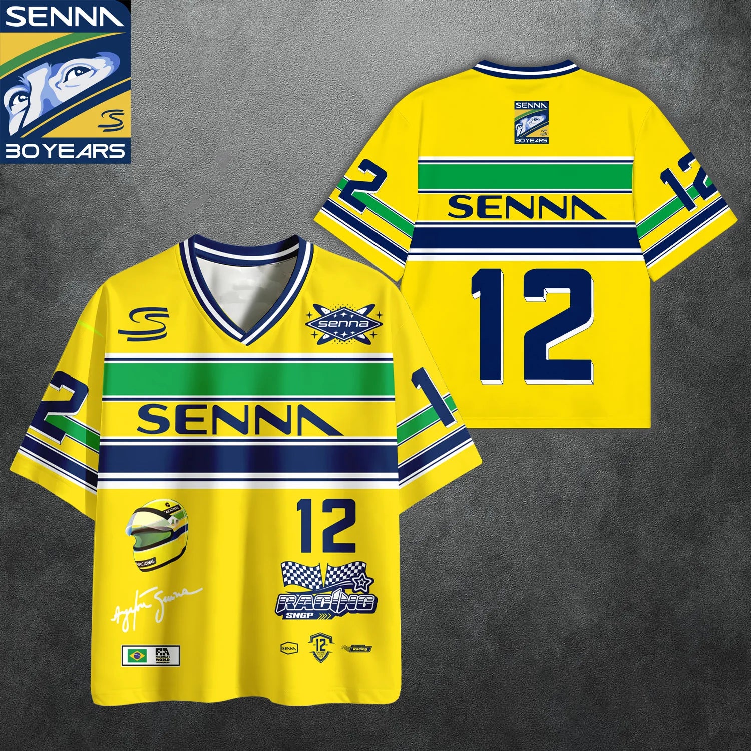 2026 New Y2K Racing Casual Sport Style #12 Driver ayrton senna  Plus Size Casual Jersey Men's and Women's 3D Printed T-Shirt