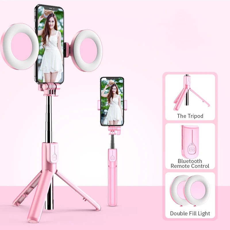 4in1 Wireless bluetooth compatible Selfie Stick LED Ring light Extendable Handheld Monopod Live Tripod for iPhone Android