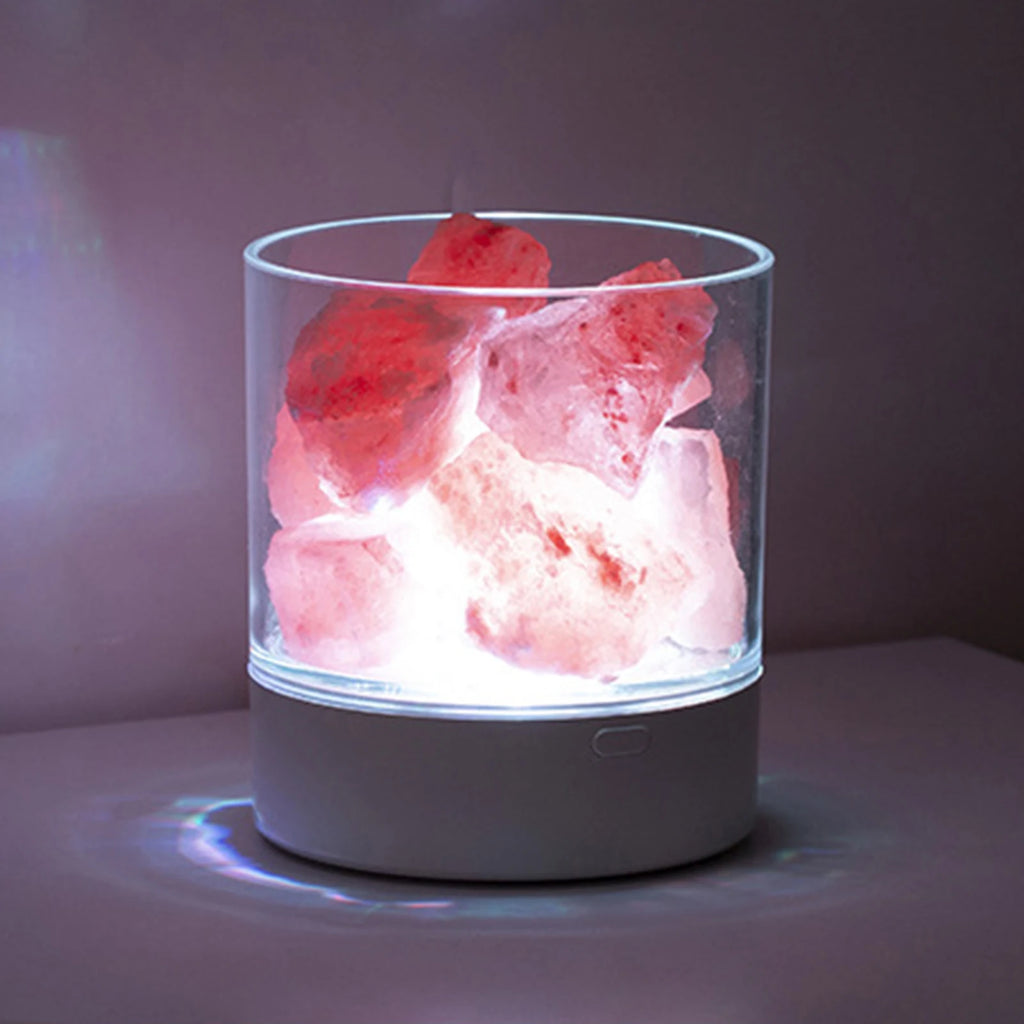 LED Rock Crystal Lamp Essential Oil Diffuser 7 Colors LED Crystal Salt Stone Night Light Home Office Bedroom Desktop Decoration