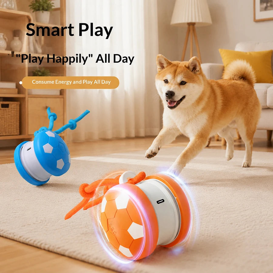 Smart Interactive Dogs Toy Balls Pets Dual-Wheel Spinning Electric ball USB Rechargeable Soccer-Shaped Cat Toys With Tail String