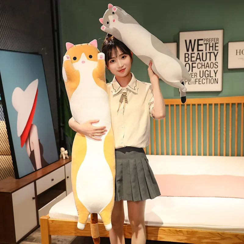 Cute and Soft Long Cat Plush Toy Ultra Kawaii Cat Hug Pillow Body Animal Sleeping Companion Kids Birthday Gift