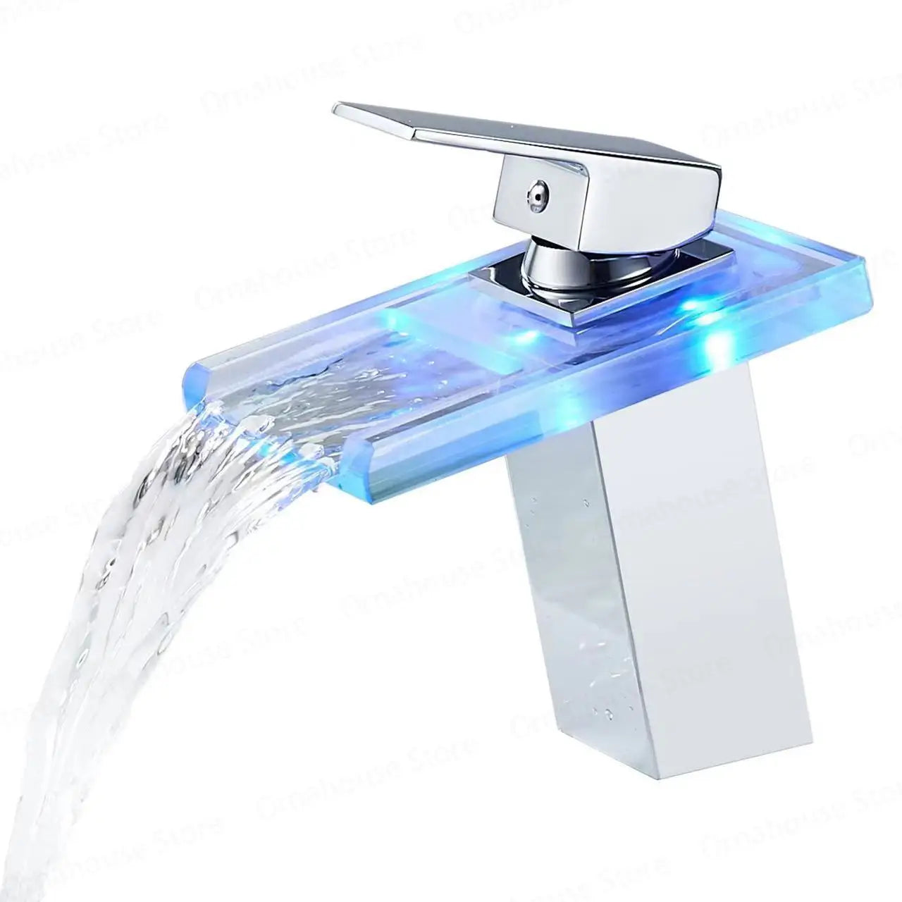 Luxury LED Color Changing Waterfall Basin Sink Faucet Led Light Polished Tap Basin Deck Mounted Sink Mixers 3 Colors Change