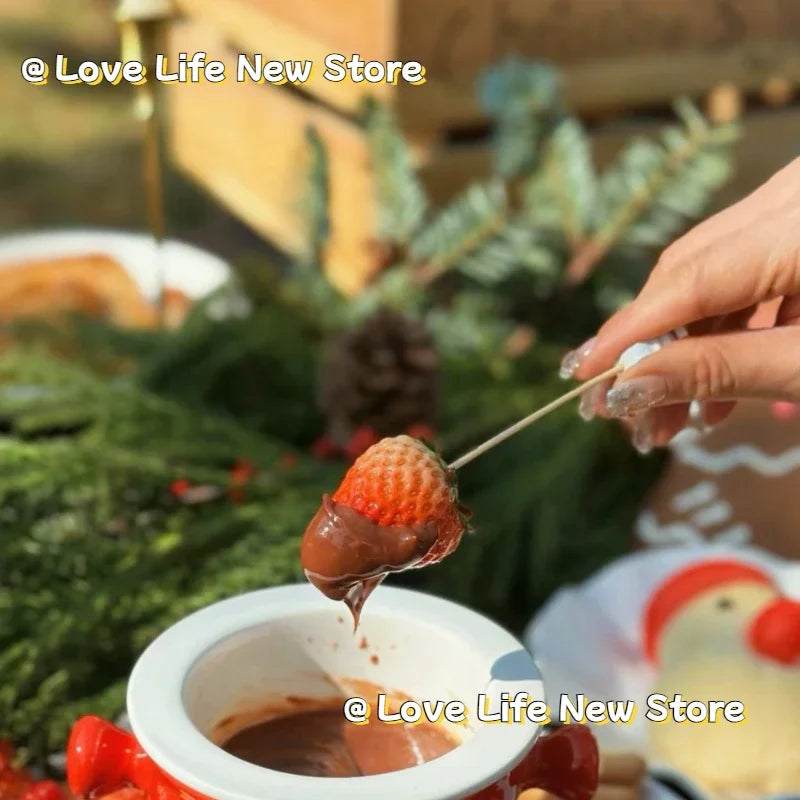 Ceramic Chocolate Hot Pot Cup, Gourmet Cheese Creative Coffee MUG Swiss Ice cream Christmas Party With Fork