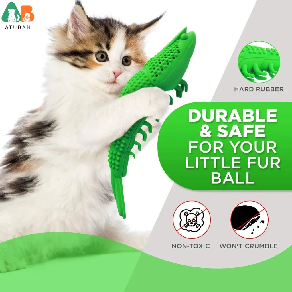 ATUBAN Cat Toothbrush Toy-Durable Hard Rubber - Cat Dental Care, Cat Interactive Toothbrush Chew Toy cat treat toy