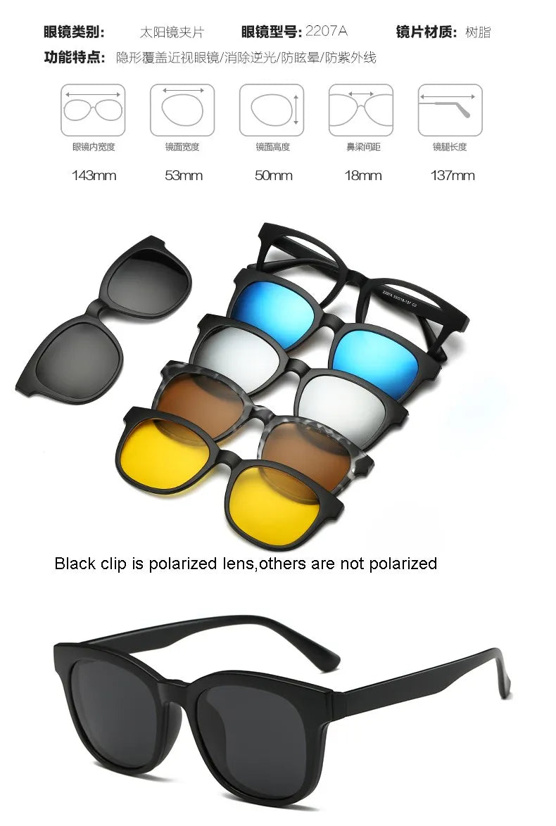 HJYFINO 5 lenes Magnet Sunglasses Clip Mirrored Clip on Sunglasses clip on glasses Polarization Clip Custom Prescription Myopia