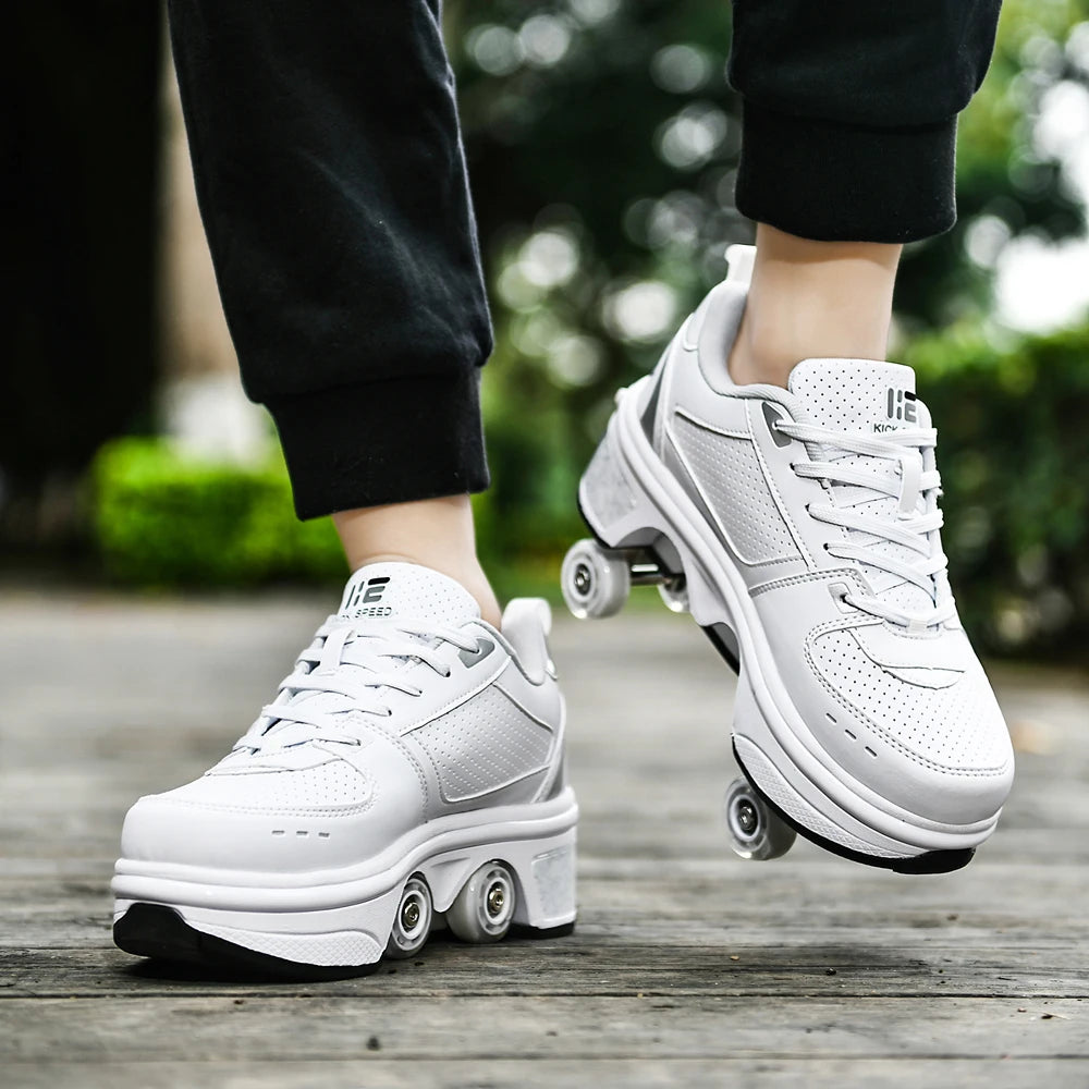 Unisex Four-Wheel Roller Skate Shoes Casual Deformation Parkour Sneakers Kids Skates Stage personalized Sport Roller Skate Shoes