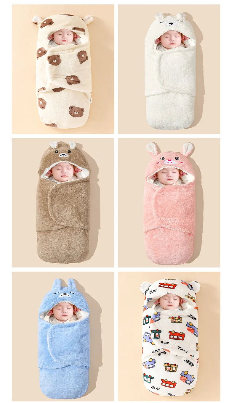 Newborn Baby Quilt Autumn Winter Style Cartoon Single Room Package Wrapped Quilt Cover Animal Pattern Pure Color Velvet Material