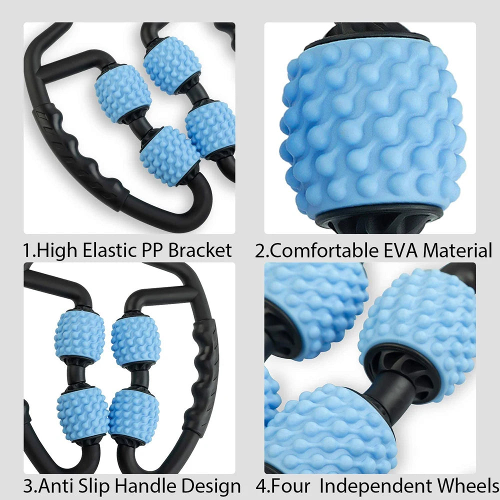 Release Post-Workout Soreness & Tension | 4-Wheel Massage Roller for Deep Muscle Relief, Legs, Back and Shoulders