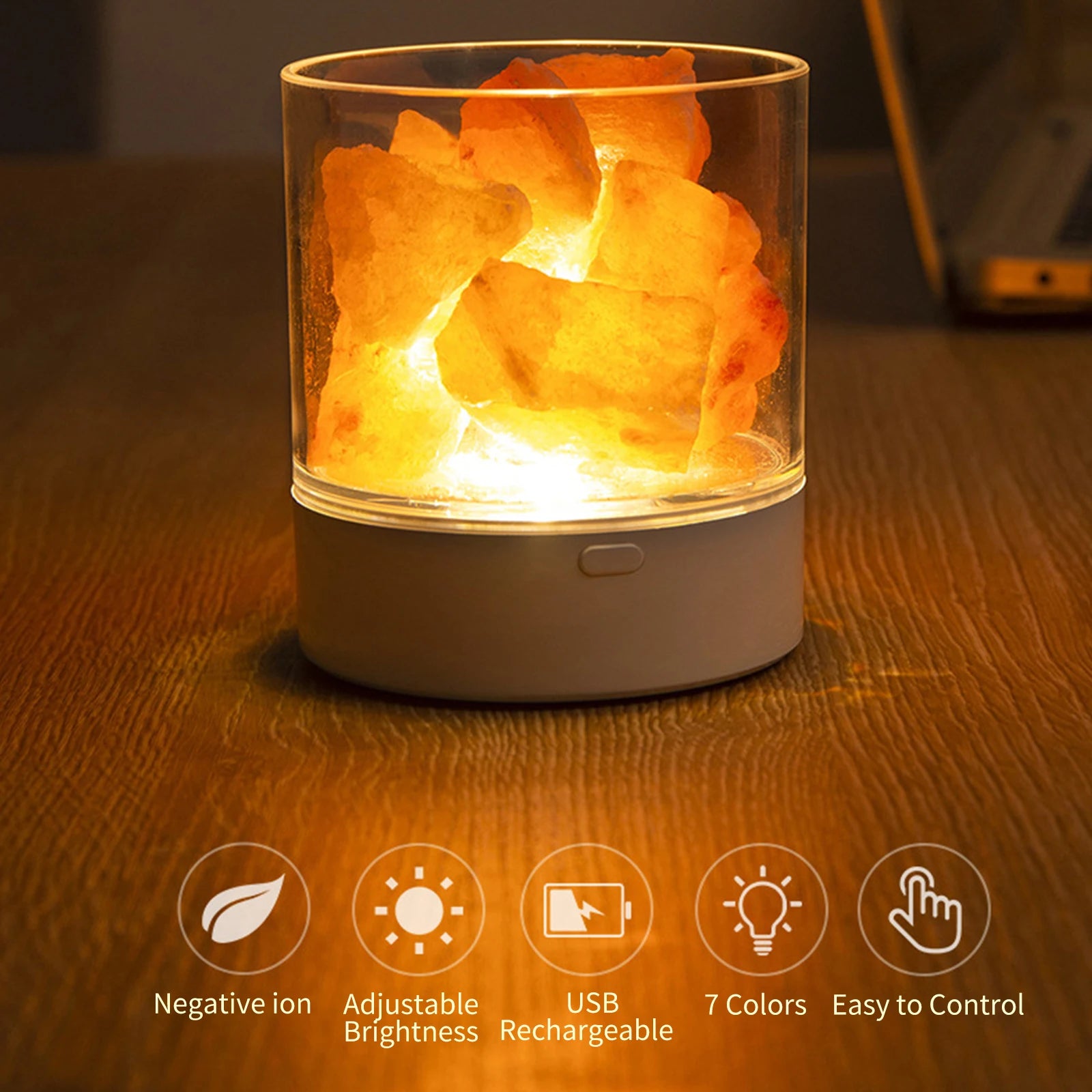 LED Rock Crystal Lamp Essential Oil Diffuser 7 Colors LED Crystal Salt Stone Night Light Home Office Bedroom Desktop Decoration