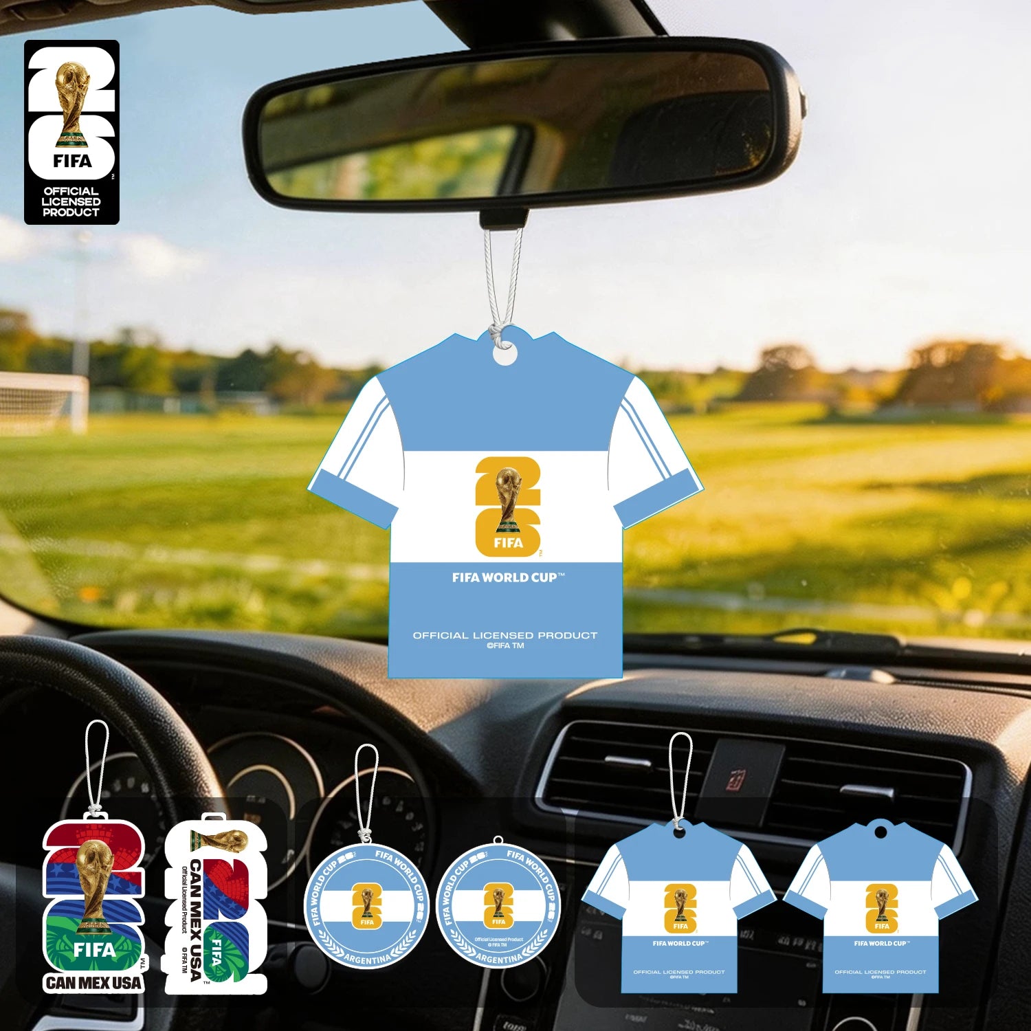FIFA World Cup 2026 Official 3 Pack Car Air Freshener with Trophy Mascot & Host City Design, Long Lasting Scent for Car & Home