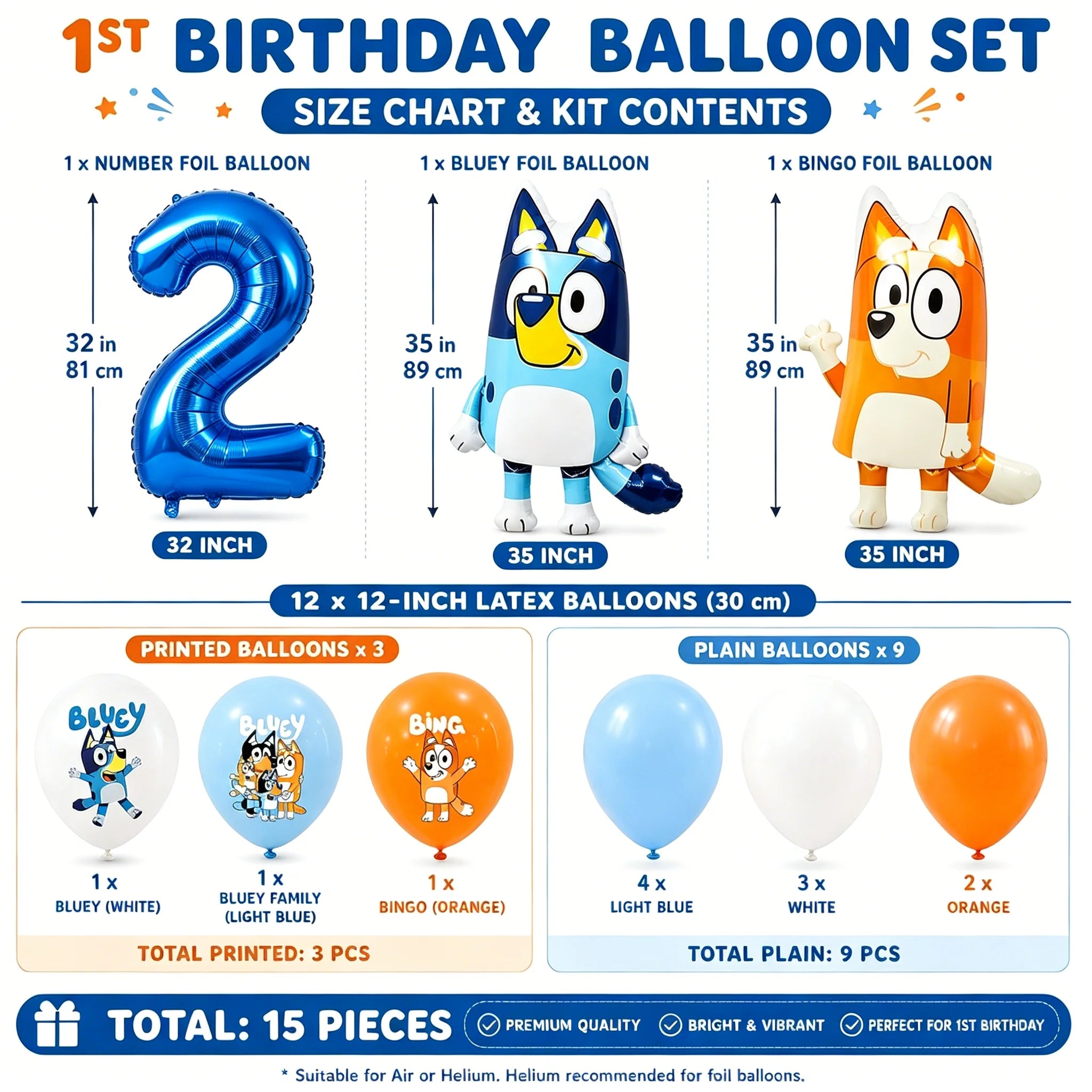 Bluey 1th Birthday Decorations Balloon Set Bluey Bingo Foil Balloons Latex Balloons Party Supplies for Kids Girls Boys