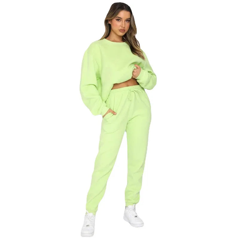 Осение Женские Костюмы Women's Winter Warm Suit Round Neck Solid Color Long Sleeve Pullover Sweatshirt Sweatpants Штаны Женские