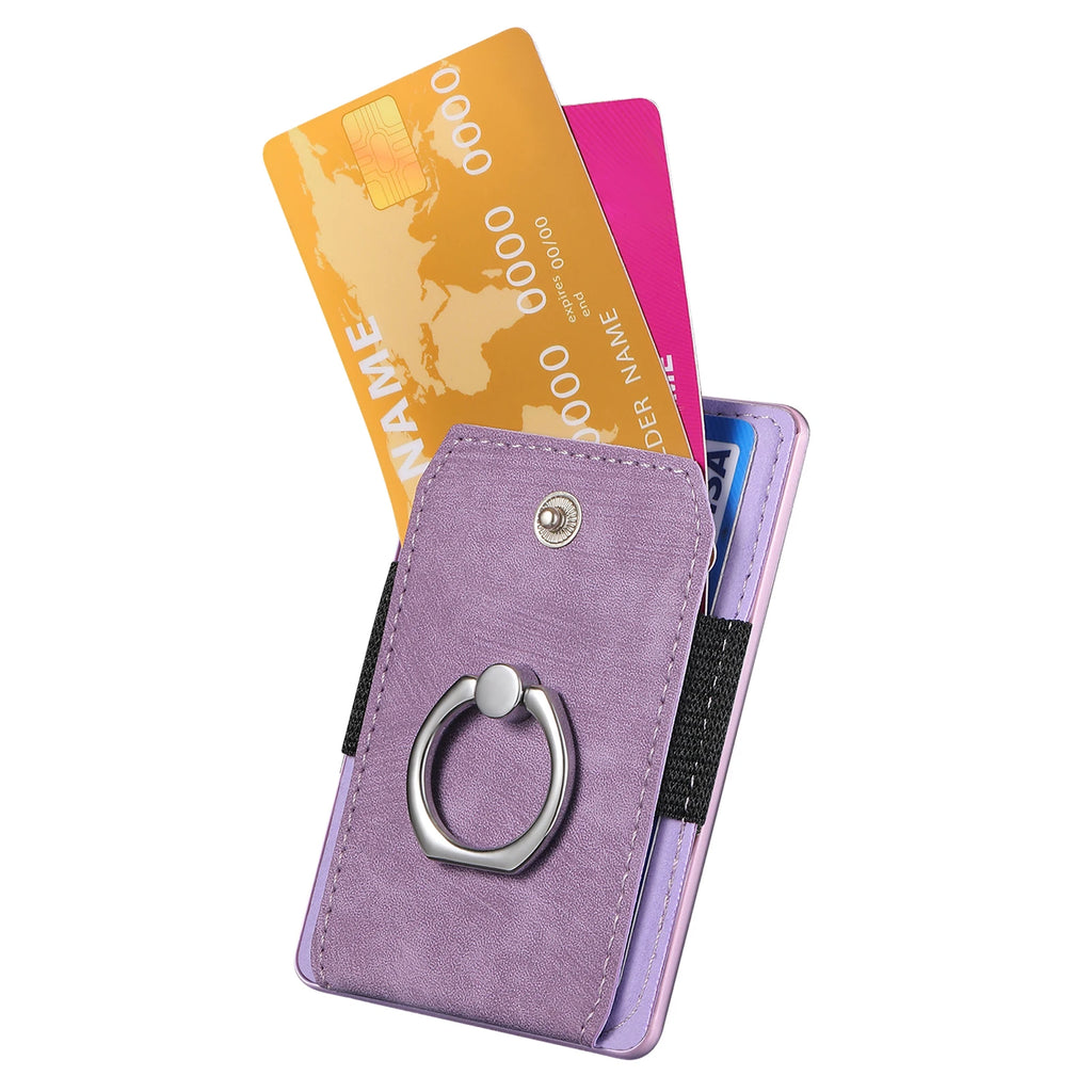 Phone Holder Wallet Case Card Slot Holder PU Leather Back Sticker Adhesives With Ring Stand For Mobile Phone iPhone Samsung