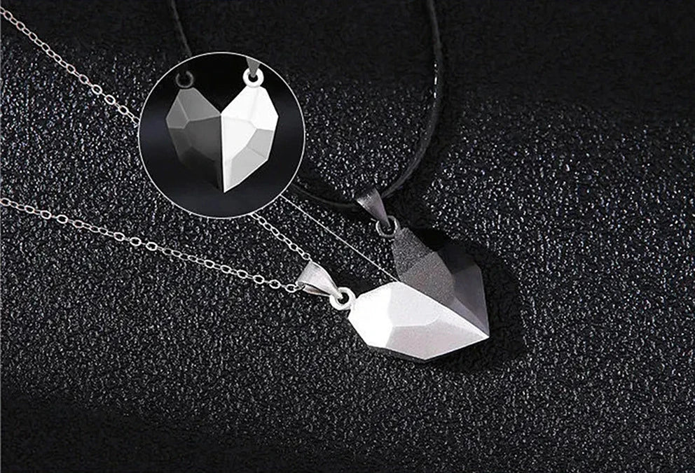 Good Simple Quality Couple Pendant Necklace Electrocardiogram,Magnetic Heart,Pendant Splicing Necklace Valentine's Day Gift