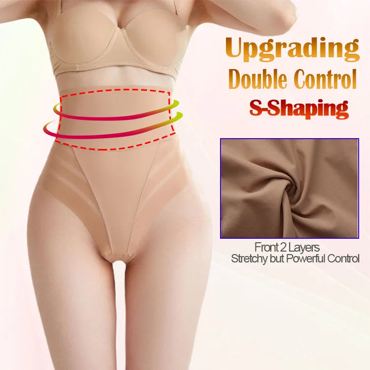 Women's High Waist Thong Style Shapewear Tummy Control Waist Trainer Hip Lift Body Shaping Pants Plus Size Striped Mesh Thong