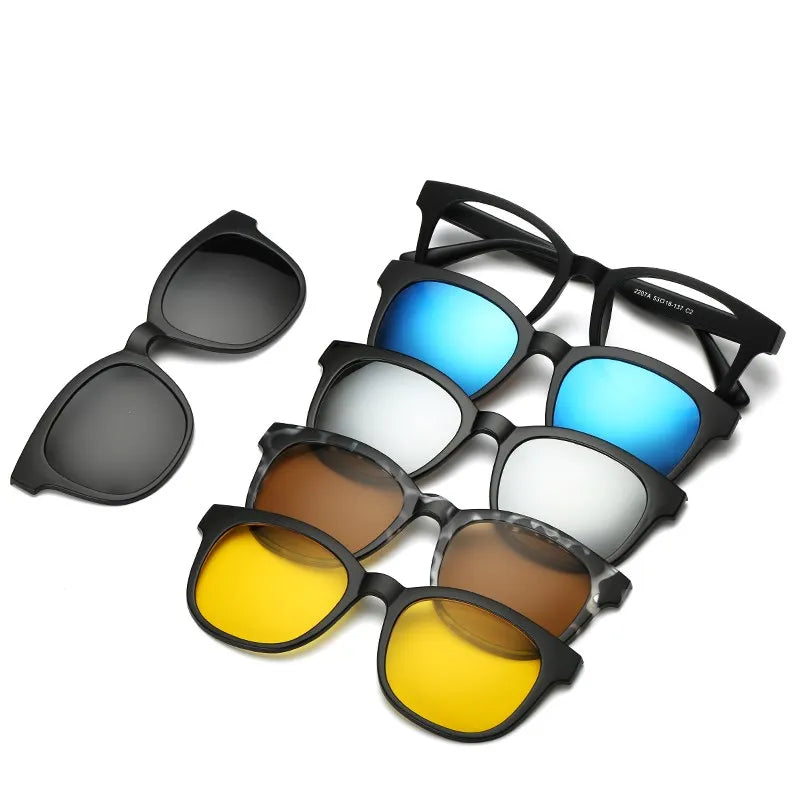 HJYFINO 5 lenes Magnet Sunglasses Clip Mirrored Clip on Sunglasses clip on glasses Polarization Clip Custom Prescription Myopia