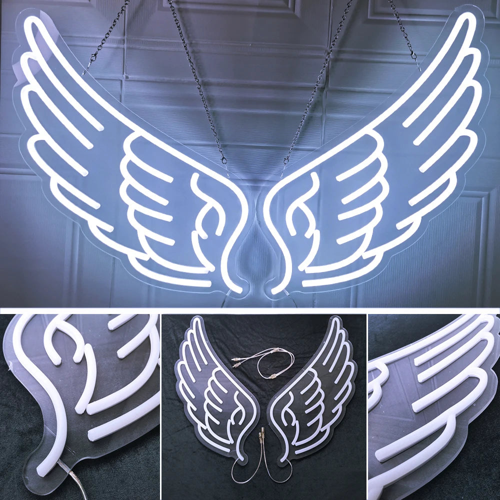 DECO Angel Wing Pink Led Neon Signs(22x14 inch) Led Signs Wall Decor for Girl Bedroom Kids Room Wedding Decor