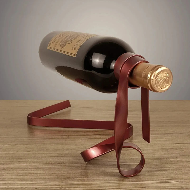 New Metal Ribbon Shaped Suspended Balanced Wine Bottle Rack Wine Display Rack Exquisite Durable Party Banquet Desktop Decoration