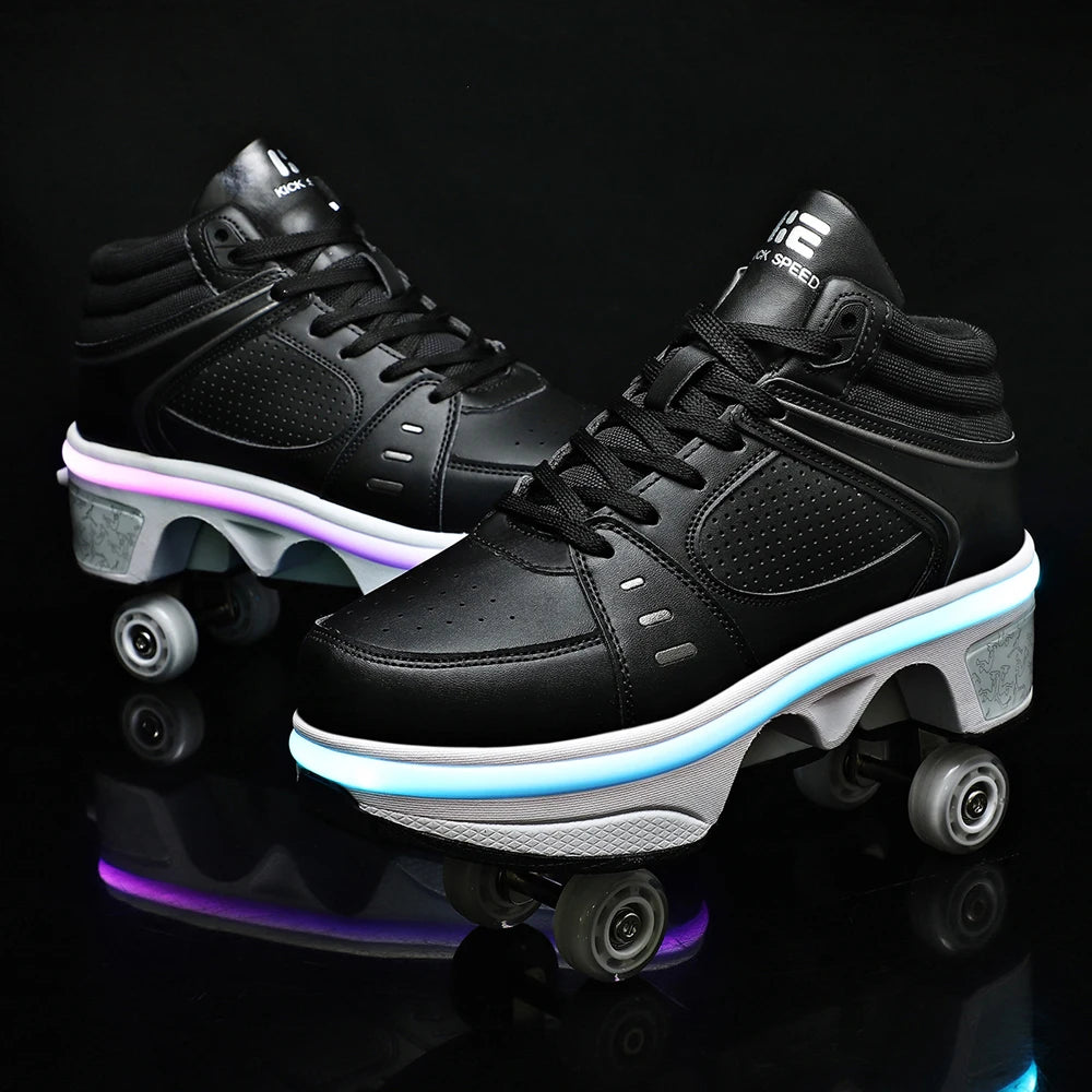Unisex Four-Wheel Roller Skate Shoes Casual Deformation Parkour Sneakers Kids Skates Stage personalized Sport Roller Skate Shoes