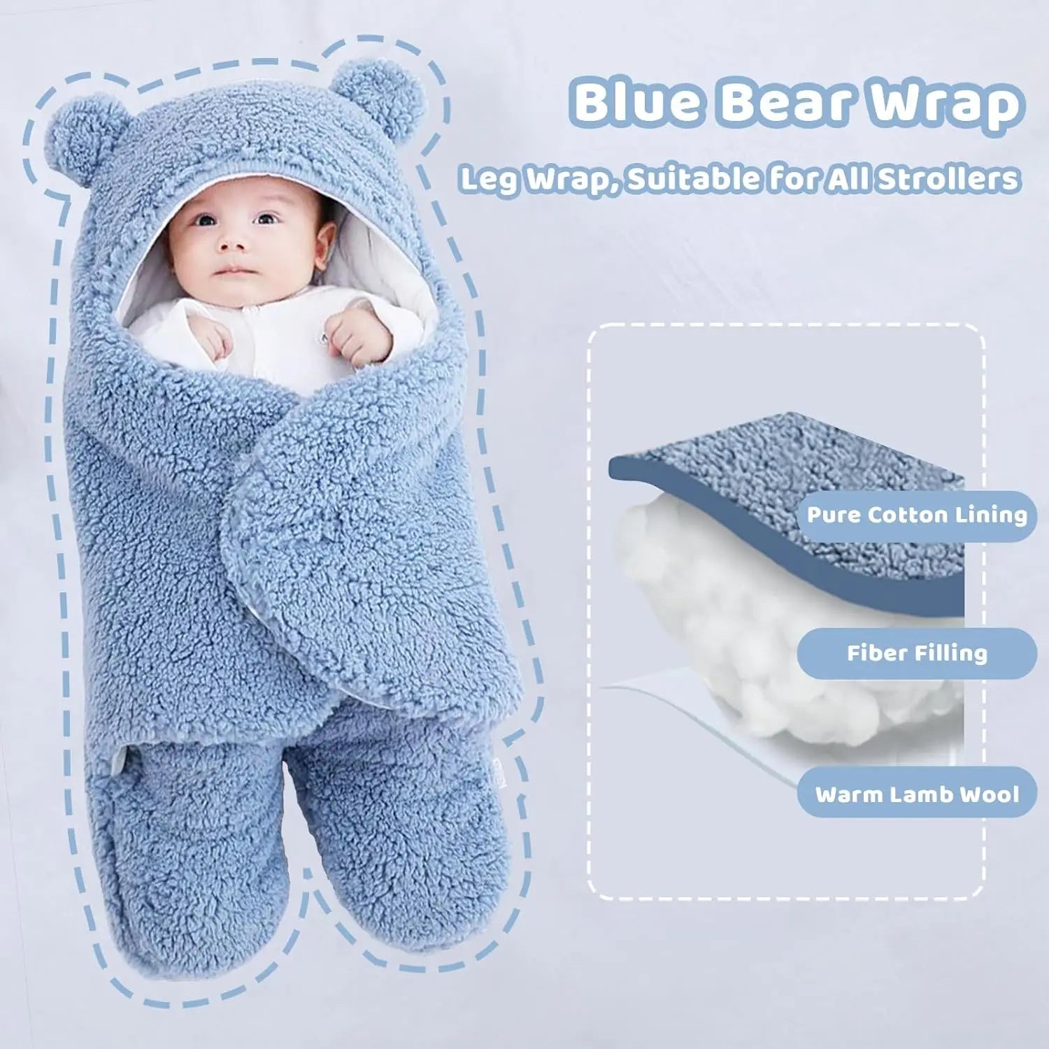 Soft Cotton Swaddle Blanket for Newborns 0-6 Months, Easy Velcro Closure & Machine Washable