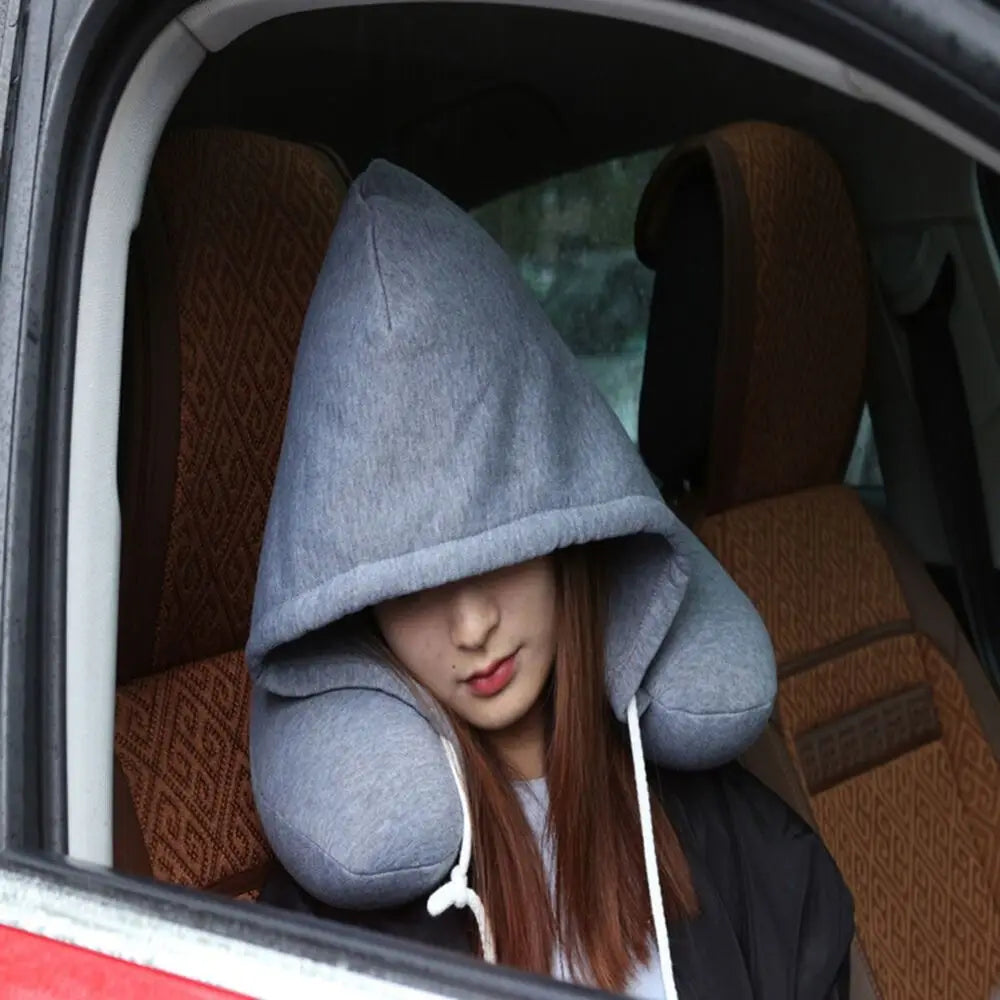 Car Office With Hoodie U-Shape Hooded Travel Pillow Head Rest Neck Pillow Airplane Pillow Neck Sleeping Cushion