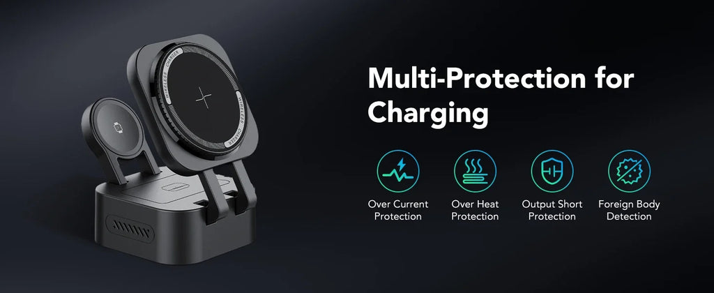 Magnetic 3 in 1 Wireless Charger Station With Extension Cords for iPhone 17 16 15 14 13 12 iWatch 11-2 Airpods Pro Fast Charging
