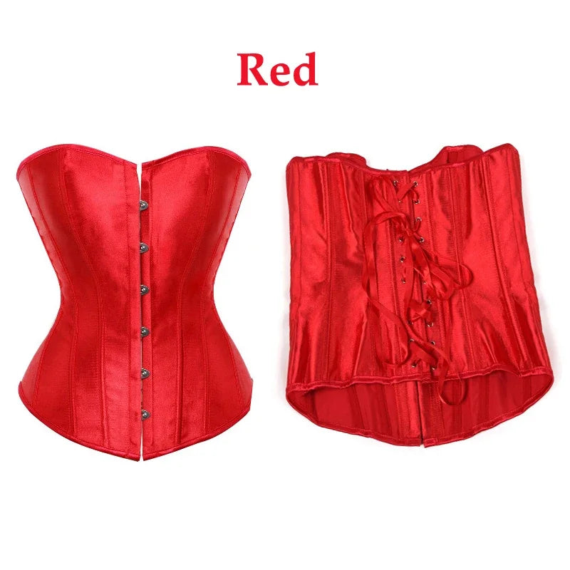 Elegant Satin Corset Women Solid Color Lace Up Corsets Slim Body Shaper Strapless Overbust Plus Size Corset and Bustier S-6XL