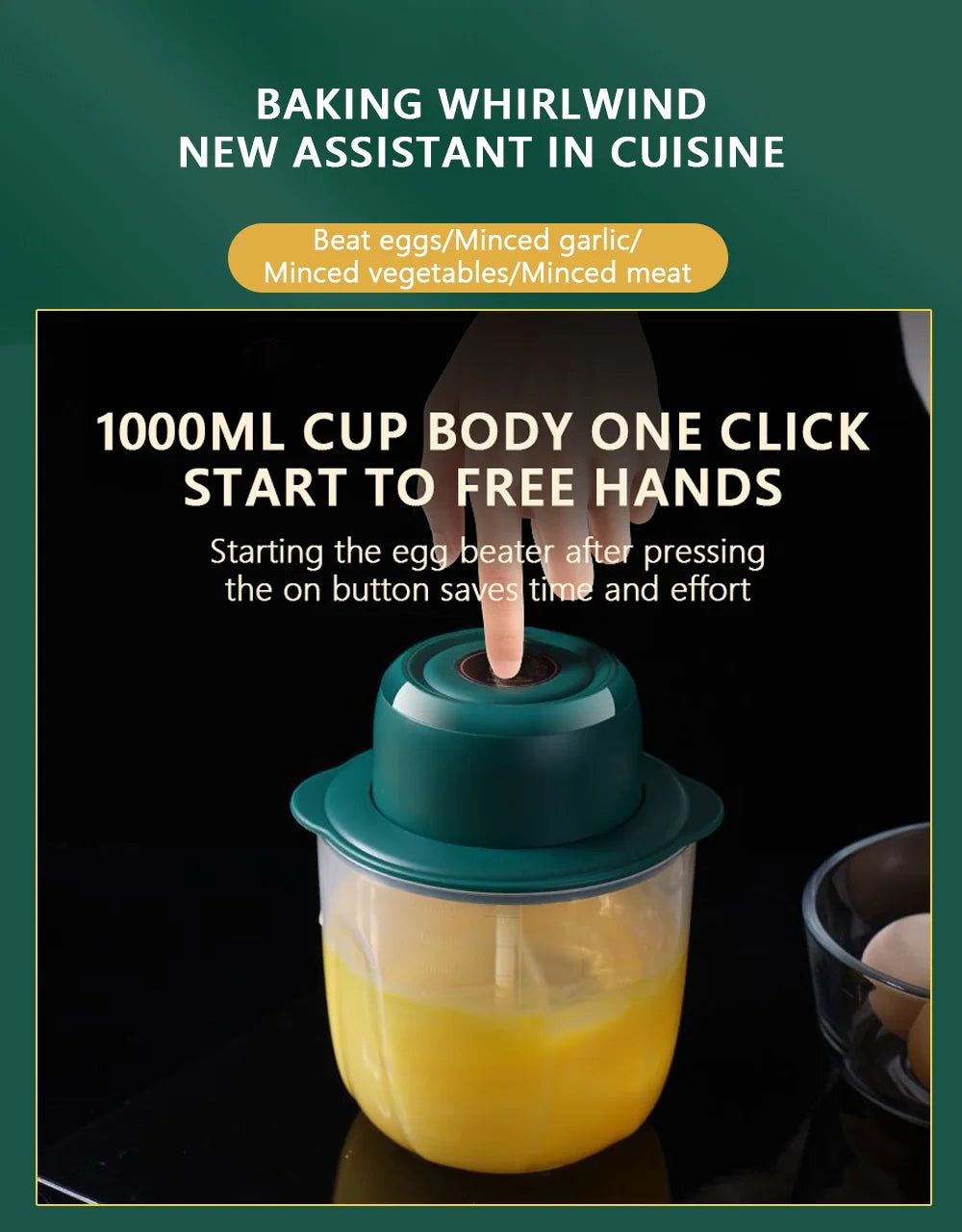 Electric Mixer Ultra-Large Capacity Whisk Egg Beater Control Kitchen Blender USB Wireless Kitchen Automatic Frother Foamer