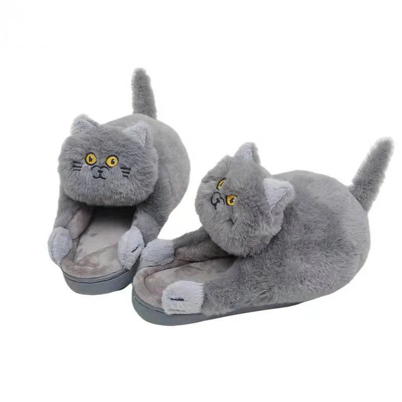 Cuddly Hug Cat Slippers Women Winter Home Fur Slides Kawaii Floor Shoes Furry Slippers Girl Kitty Mules Funny Cute Gift Slippers
