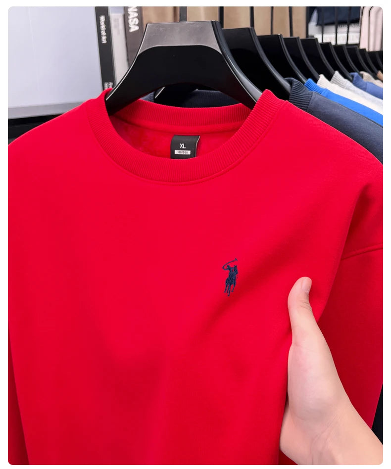 Designer brand men's round neck sportswear autumn new item thickened warm luxury pony print loose casual Paul pullover