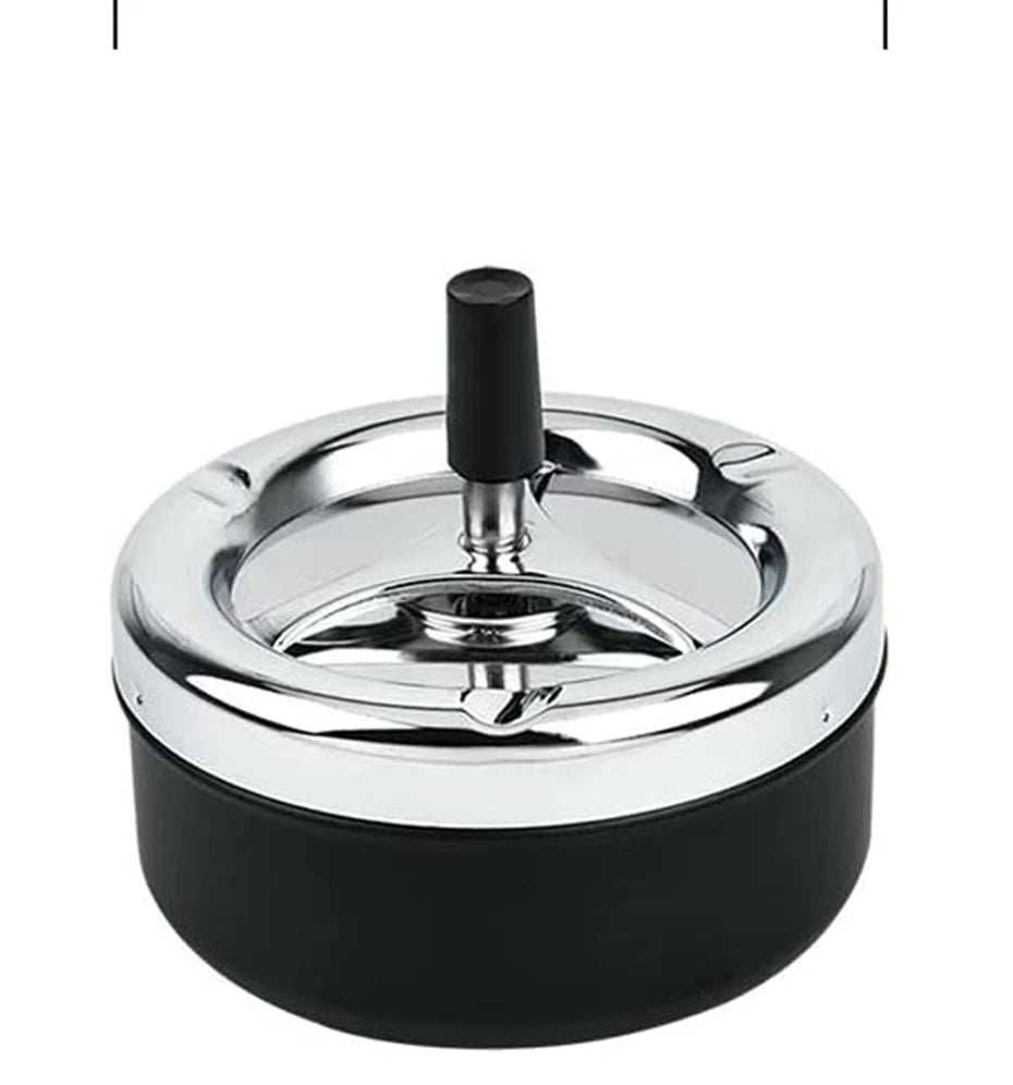 Cool Ashtray Stainless Steel Push Down Spinning Ashtray Self-Cleaning Ashtray With Lid Cover Ash Tray for Cigarette Smoking