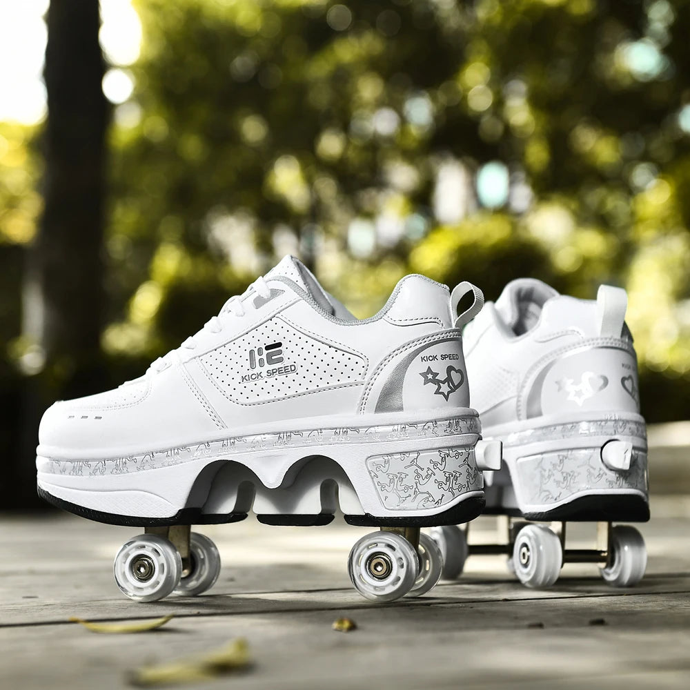 Unisex Four-Wheel Roller Skate Shoes Casual Deformation Parkour Sneakers Kids Skates Stage personalized Sport Roller Skate Shoes