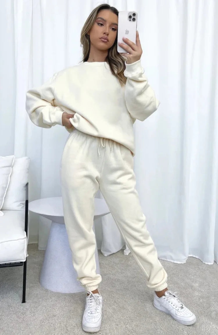 Осение Женские Костюмы Women's Winter Warm Suit Round Neck Solid Color Long Sleeve Pullover Sweatshirt Sweatpants Штаны Женские