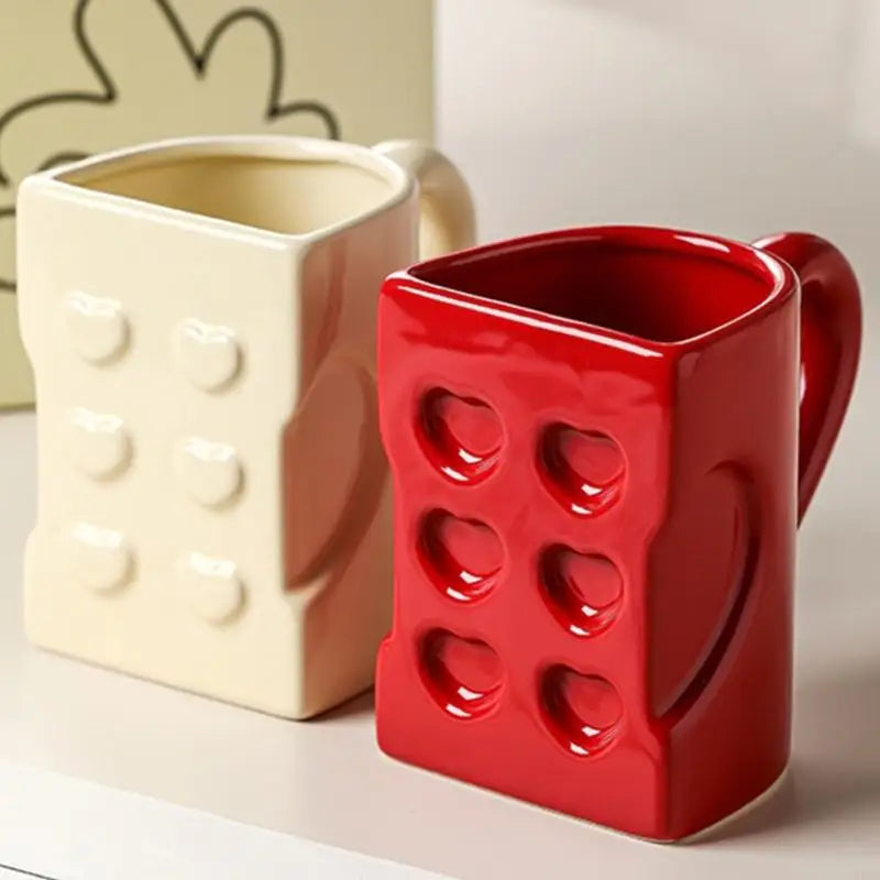 Pack of 2 Heart Puzzle Designs Ceramic Mugs Comfortable Handle Coffee Cup for Couples Romantics Valentine Gift HX6C
