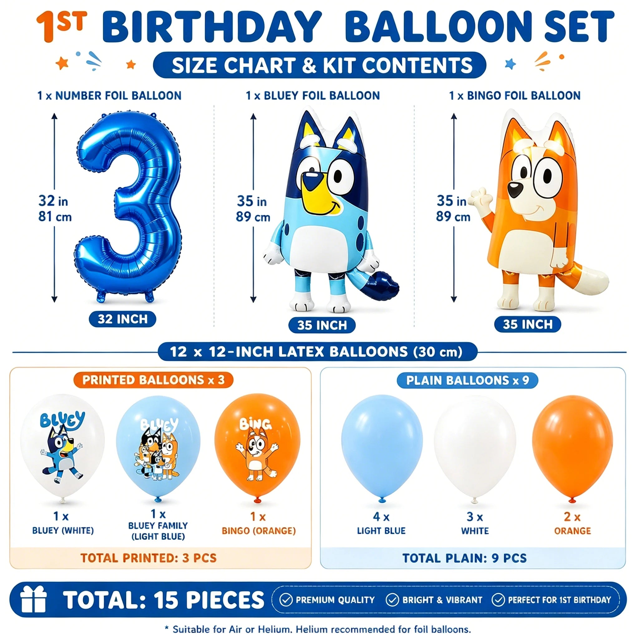 Bluey 1th Birthday Decorations Balloon Set Bluey Bingo Foil Balloons Latex Balloons Party Supplies for Kids Girls Boys