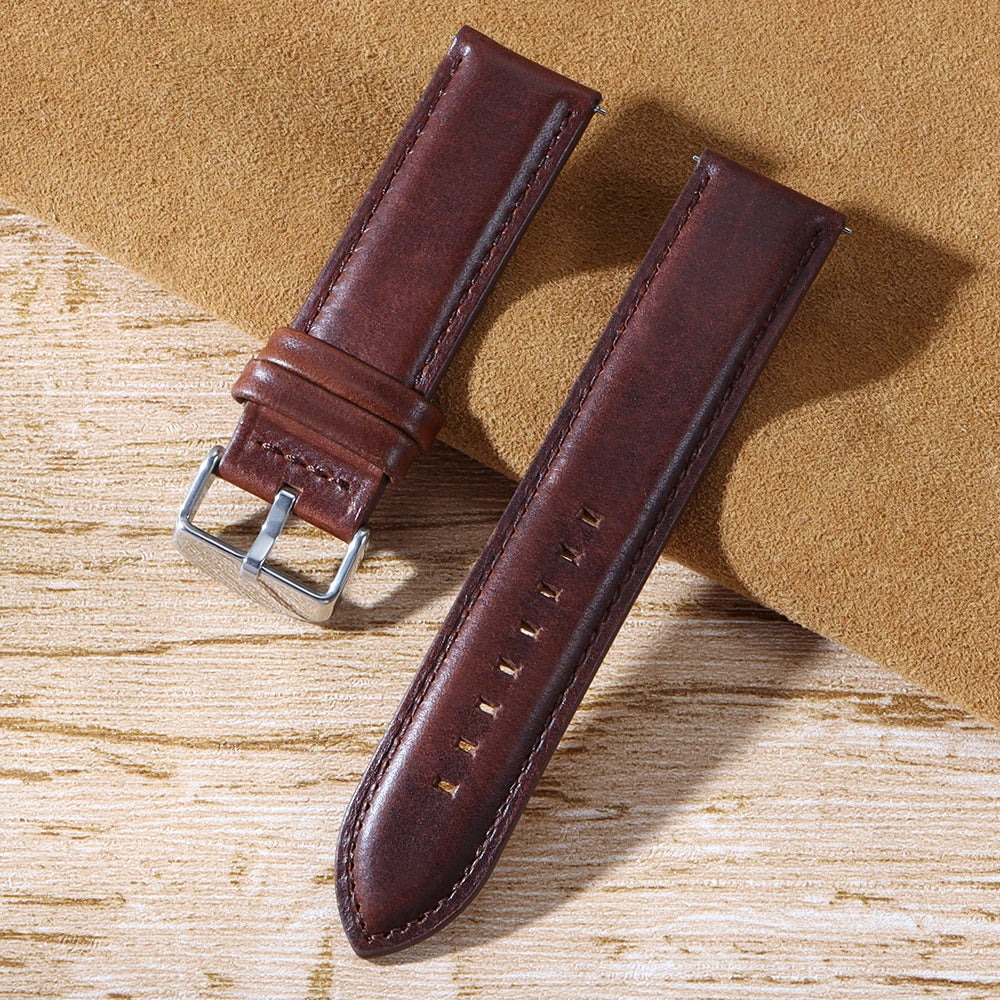 Retro Leather Watch Band 20mm 22mm 18mm 24mm 26mm for Seiko Smartwatch Bracelet Universal Wristband Quick Release Cowhide Strap