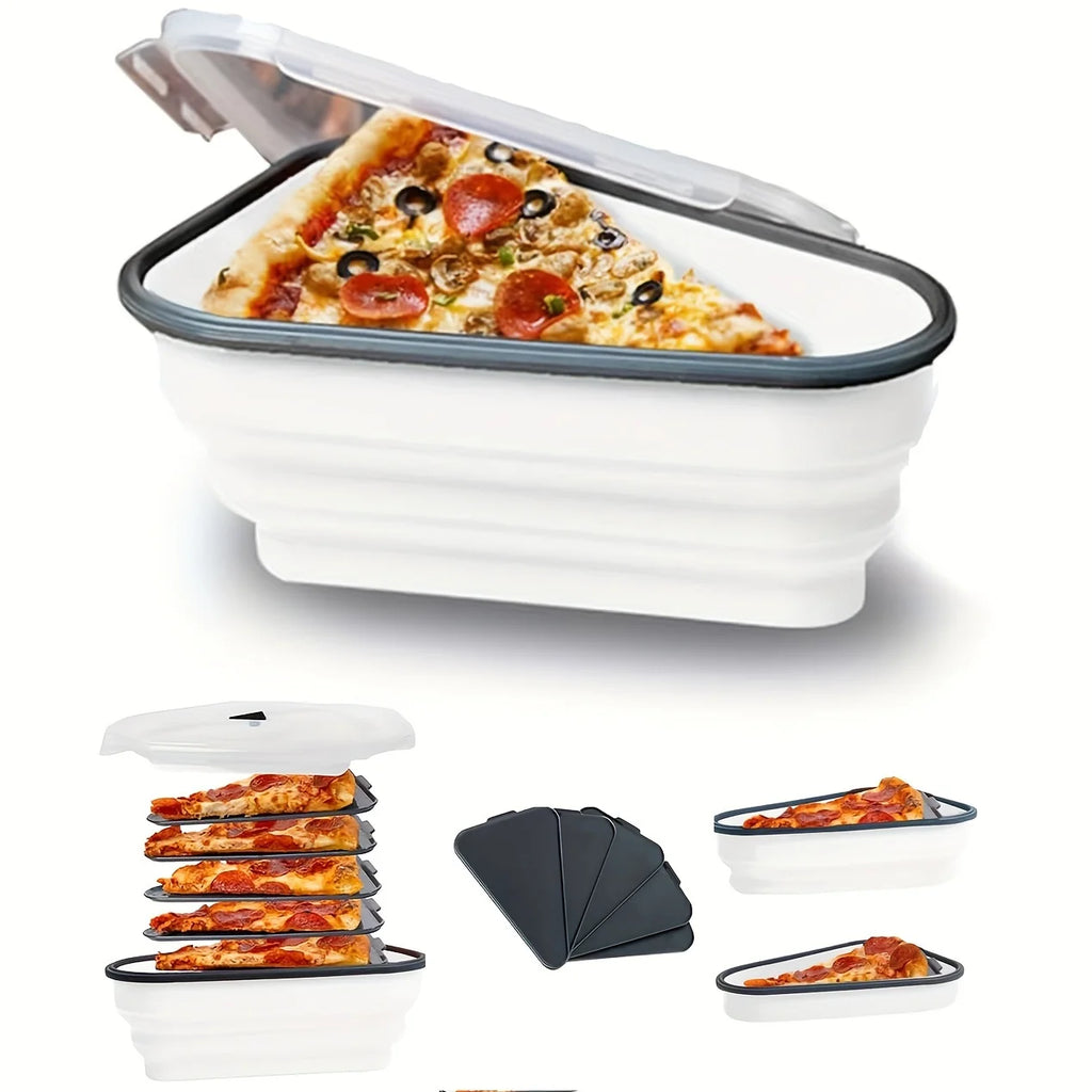 1pc Space-Saving Silicone Pizza Storage Container with 5 Microwavable Serving Trays - Reusable,Collapsible Design