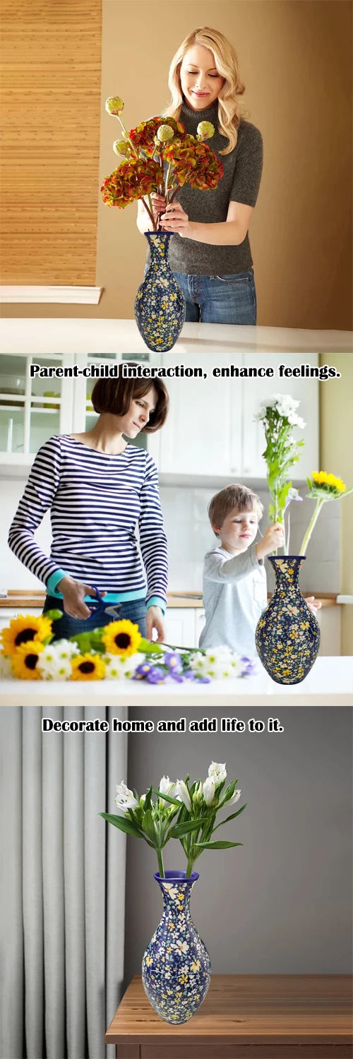 3D Puzzle Vase Home Decoration Christmas Gifts DIY Chinese Vase for Bouquet Flowers Creative Handmade Flower Vase Puzzle Toys