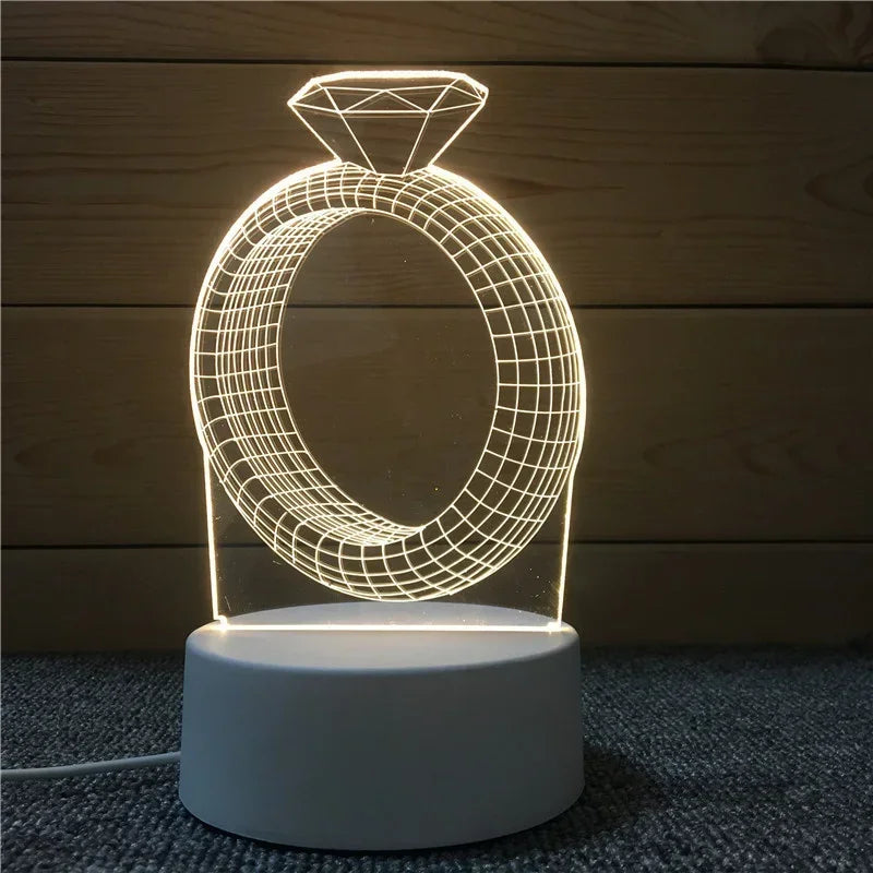 3D Acrylic LED Night Light USB Powered Bedroom Bedside Decor Night Lamp Birthday Kid Gifts Table Ornaments Novelty Lighting