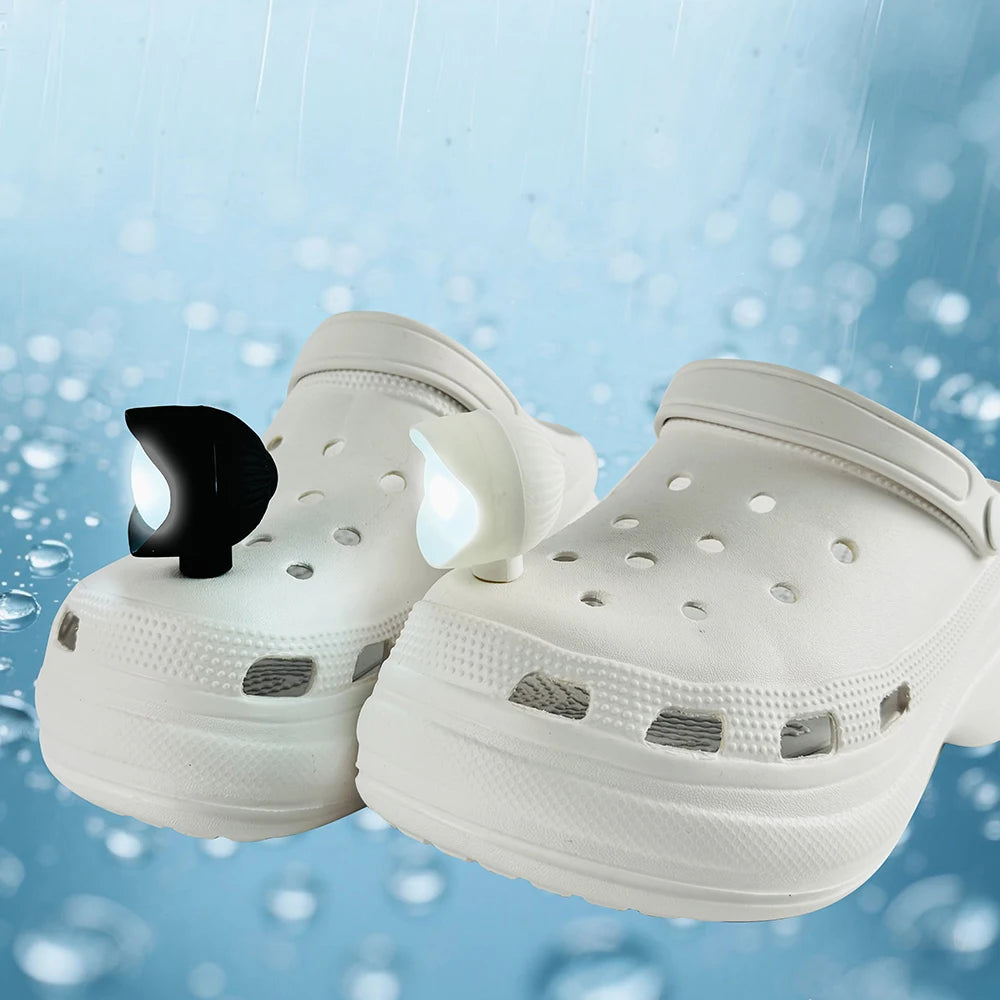 2pcs LED Shoe Lights Charms Upgrade Headlight Rechargeable for Night Walks Shoes Charms PVC Accessories, 3 Lighting Modes