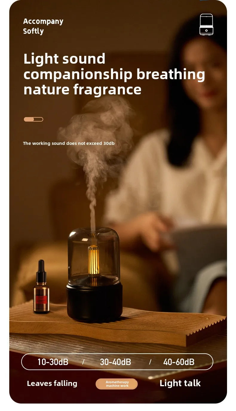 120ml Aromatherapy Humidifier Ultrasonic Humidifier with Creative Candlelight Design USB Air Humidifier for Sleep Aid Home Decor
