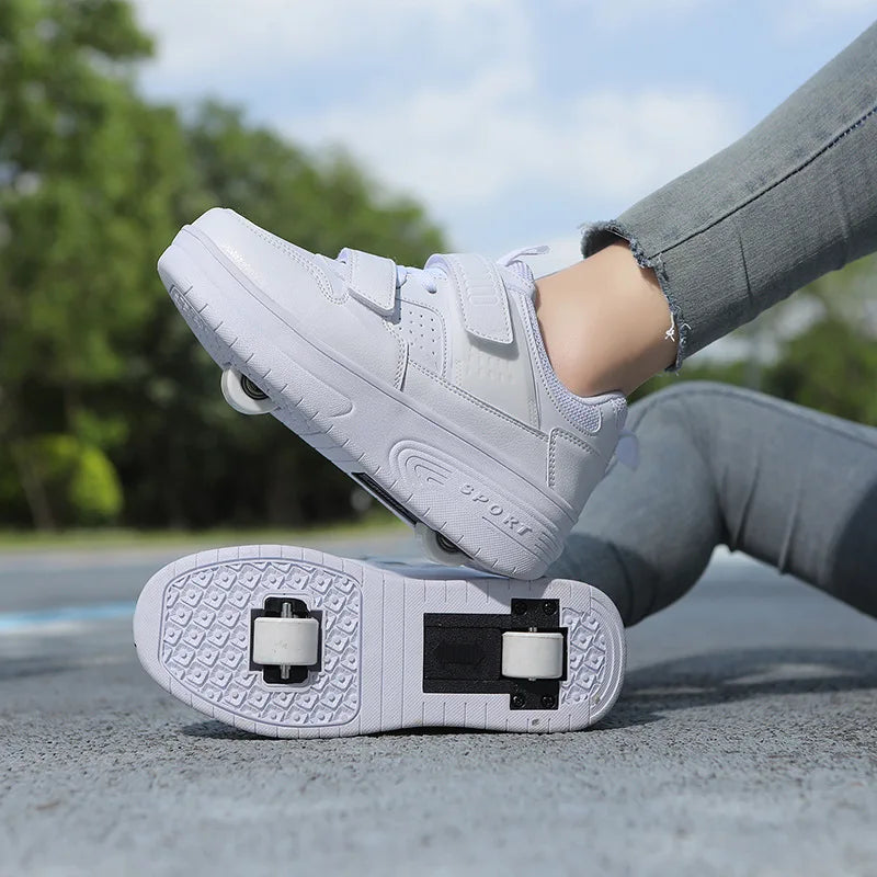 Kid Deform Roller Skate Shoes With 2/4 Wheels Runaway Parkour Deformation 4-Wheel Skates Sneakers For Women Men Youth Adult Gift