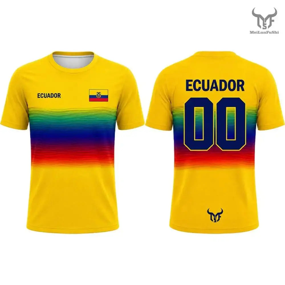New Ecuador Flag Printed T-Shirt Men's and Women's Fashion Crew Neck Sports Jersey Loose Summer Quick Dry Soccer Training Tops